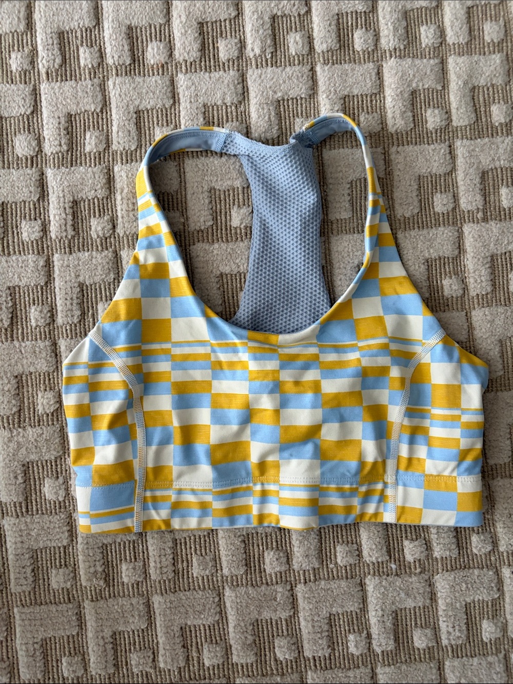 Outdoor Voices Yellow and Light Blue Check Doing Things Sports Bra